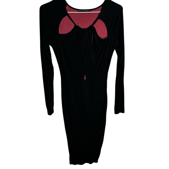 Y2K black cutout wiggle bodycon long sleeve midi dress minimalist - Picture 1 of 7
